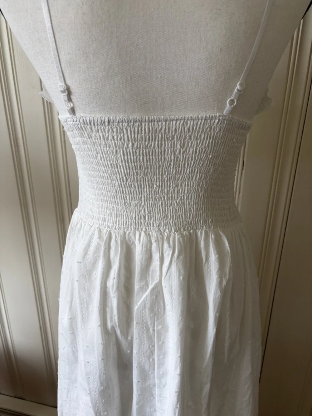 White Embroidered Eyelet Lined Slip Dress with Bow Tie Size XS New